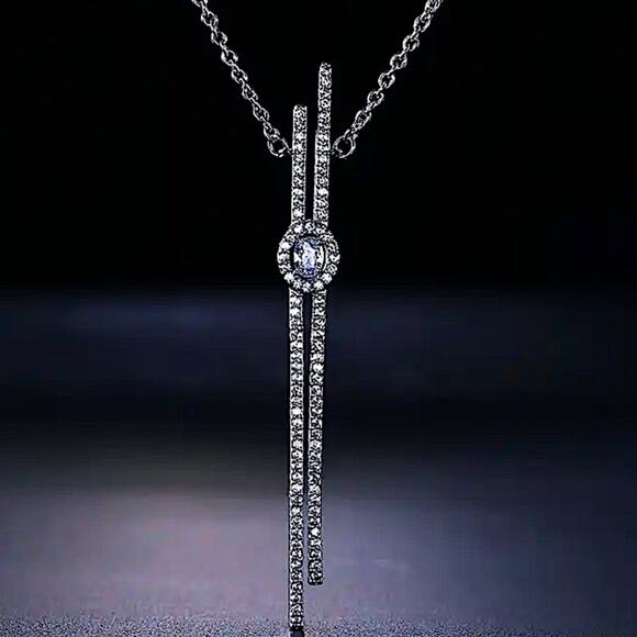 Steroids Silver Cubic Zircon Necklace Minimalist - Picture 1 of 4